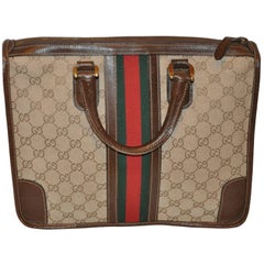 Used Gucci "GG" Canvas with Signature Stripe Zippered Top Tote 