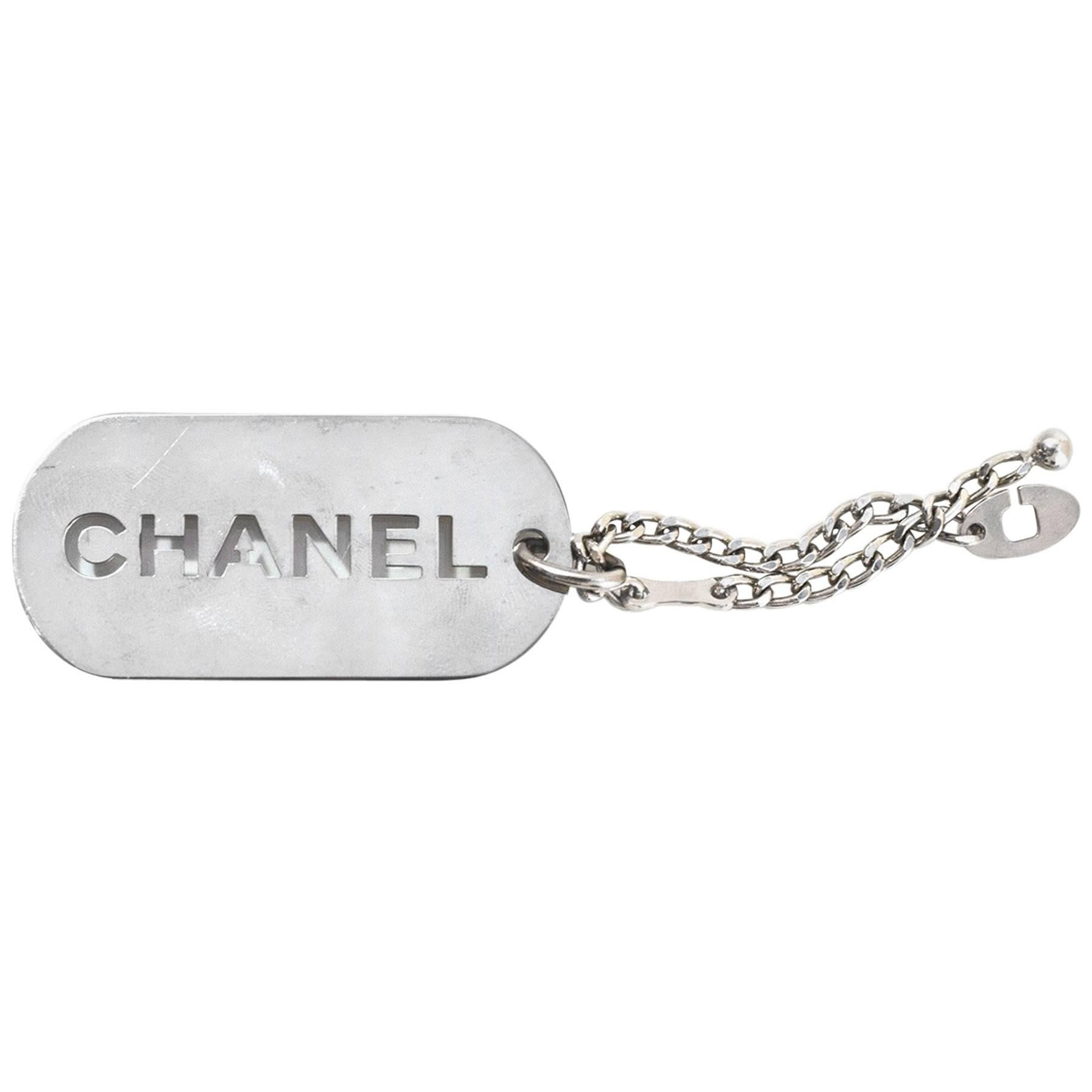 Chanel Silvertone Logo Key Chain/Bag Charm