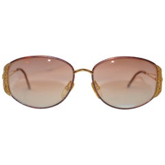 Used Christian Dior Gilded Gold Hardware Accented with Woven Arms Sunglasses