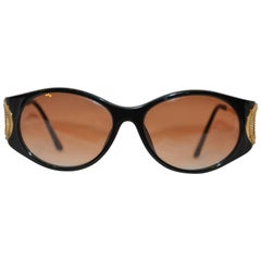Christian Dior Black Lucite Glasses Accented with Etched Gilded Gold "O" Arms