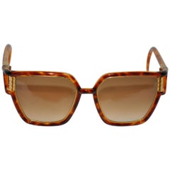 Ted Lapidus Large Tortoise Shell Accented with Gilded Gold Hardware Sunglass