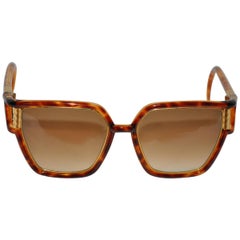 Vintage Ted Lapidus Large Tortoise Shell Accented with Gilded Gold Hardware Sunglass