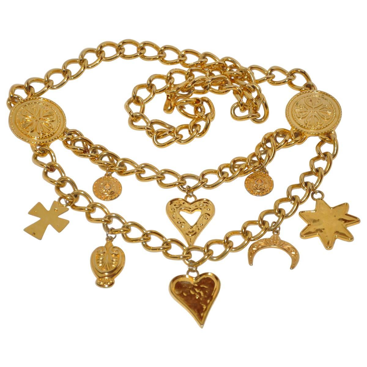 Gilded Gold Vermeil Hardware Double-Row Chain-Link Multi "Charms" Belt