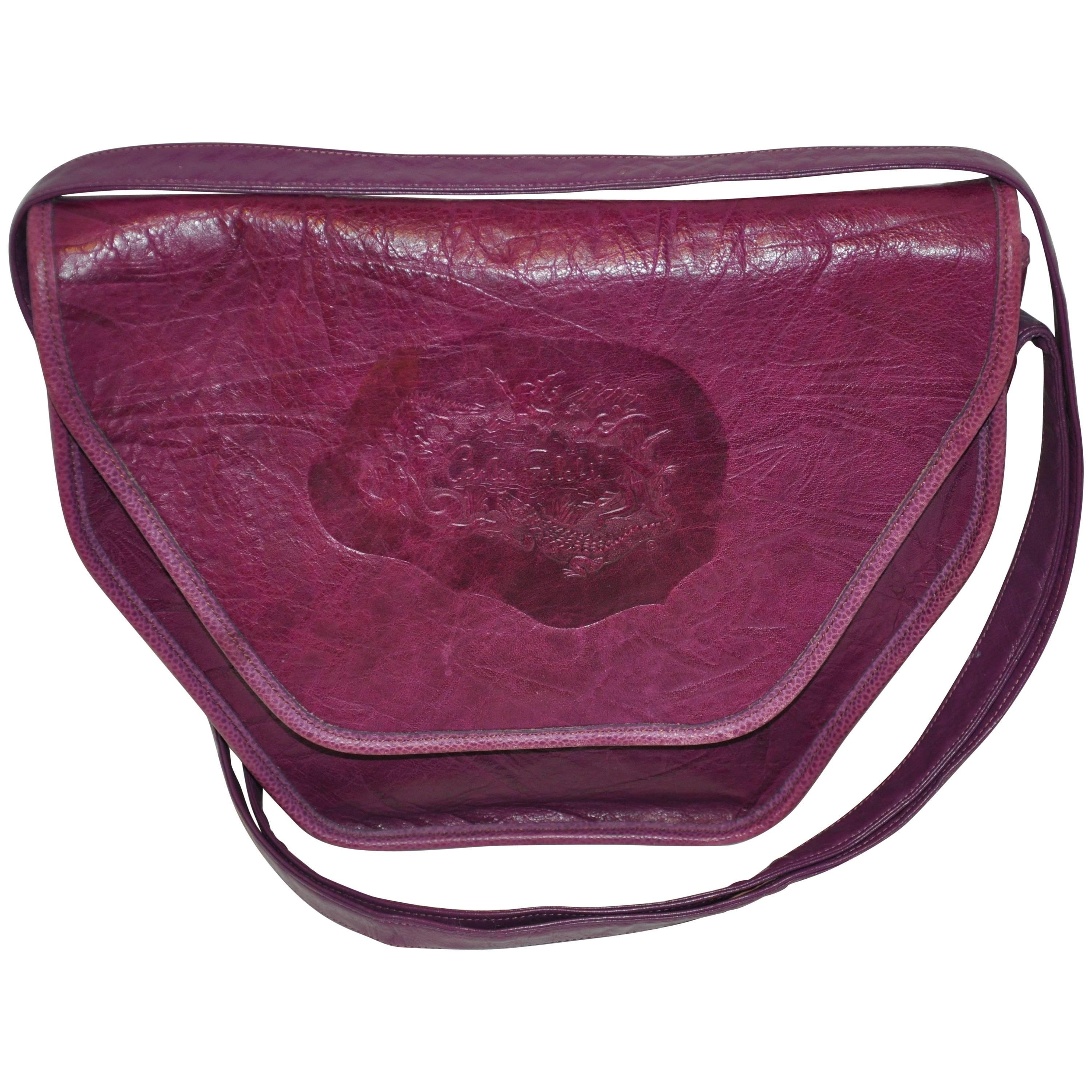 Carlos Falchi Textured Violet Buffalo Shoulder Bag With Embossed Detail