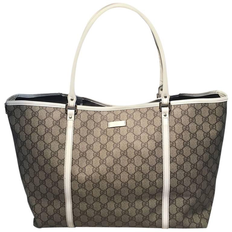 Gucci Monogram White Patent Leather Joy Tote GM For Sale at 1stdibs