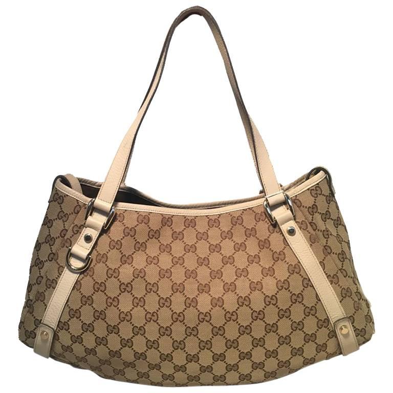 gucci beige leather and monogram abby tote shoulder bag for sale at 1stdibs gucci beige leather and monogram abby tote shoulder bag for sale at 1stdibs