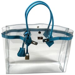 ORIGINAL Mon Autre Sac ® Cabas Diamant pvc and Bleu Ciel leather / Brand New 