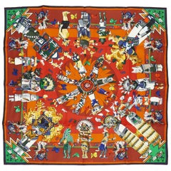 Hermes Vintage Rare Iconic Silk Carre Scarf Kachinas by Kermit Oliver