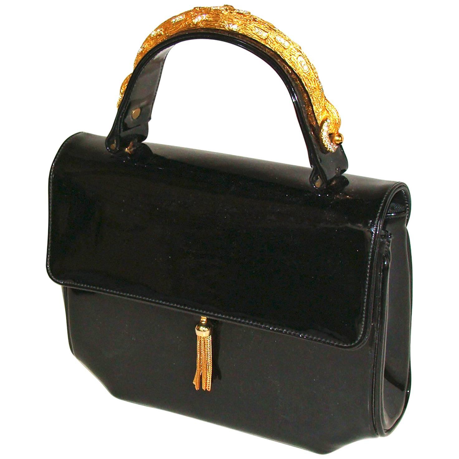 Black Patent Leather Bag With Rhinestones SUMMER!