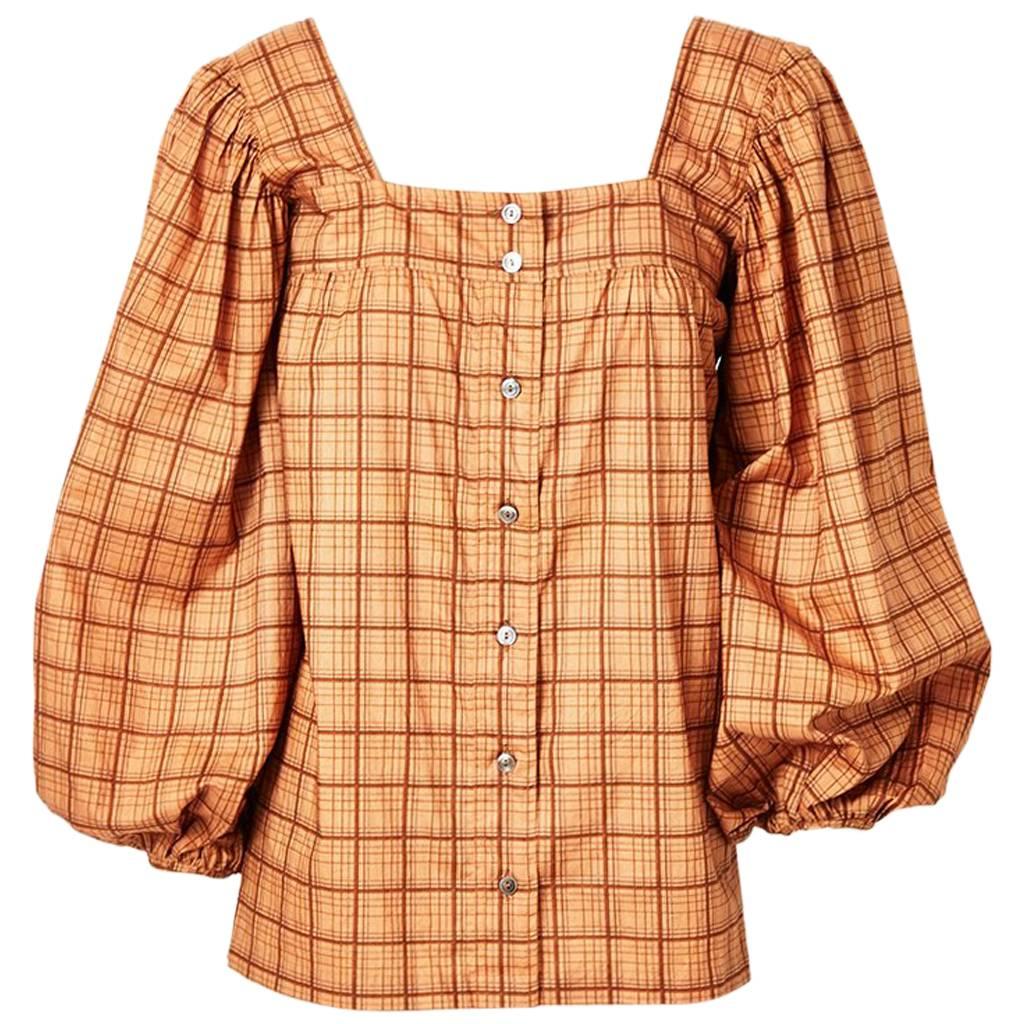 Yves Saint Laurent Window Pane Plaid Smock Blouse