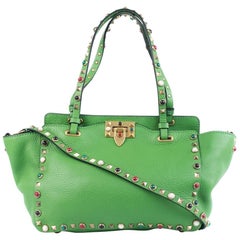 Valentino Women's Leather Tricolor Rockstud Green Tote Bag 3