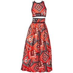 Vintage Geoffrey Beene Bandana Print Halter Top and Skirt Ensemble