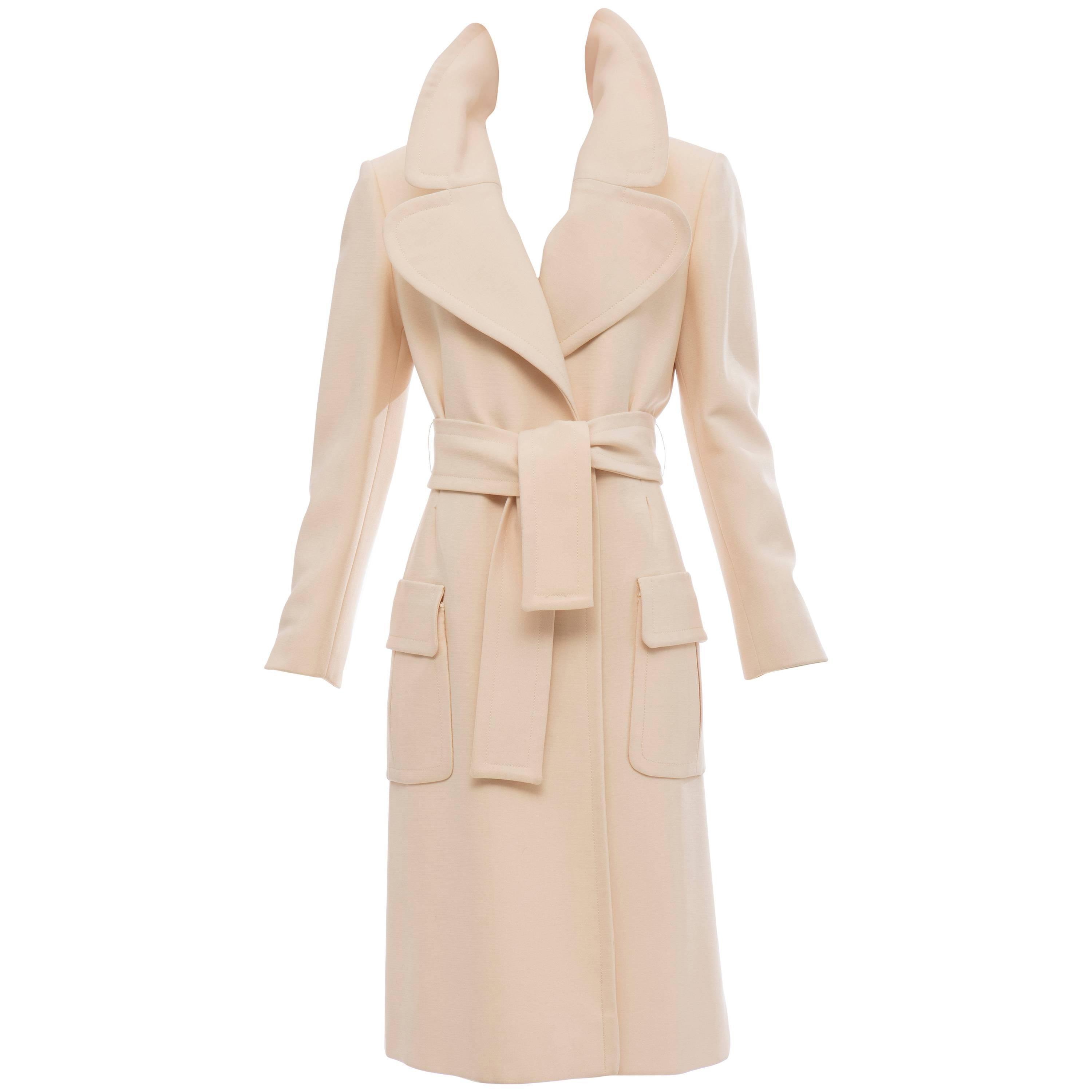 John Anthony Cream Wool Gabardine Coat, Circa 1980's