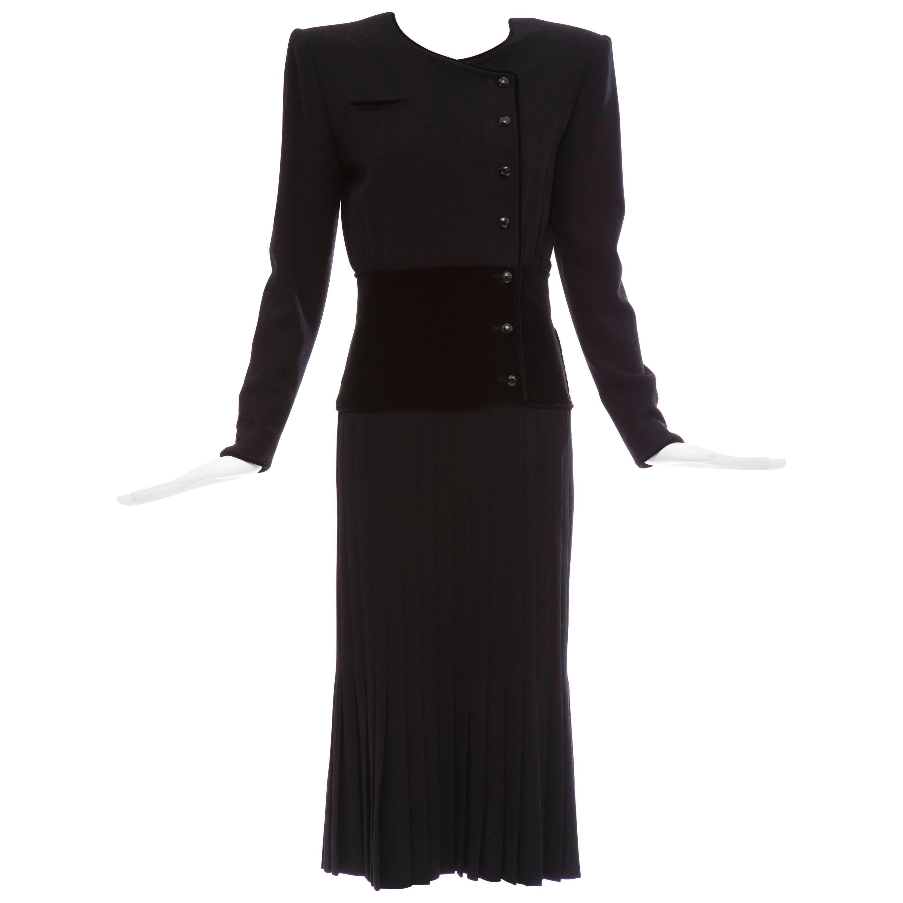 Valentino Black Wool Crepe And Velvet Evening Dress, Circa 1980's For Sale