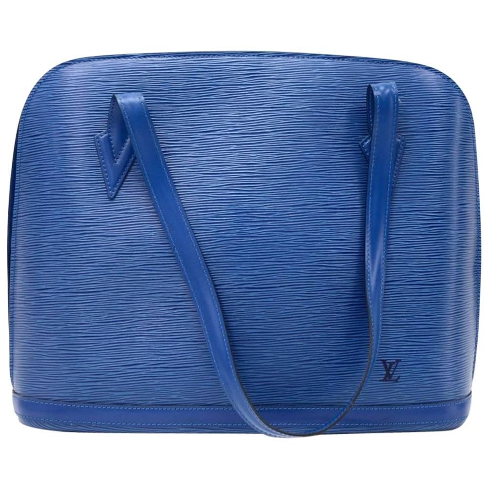 Vintage Louis Vuitton Lussac Blue Epi Leather Large Shoulder Bag 