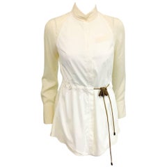 Bellisima Brunello Cucinelli Long Sleeves Ivory Silk Blouse With Standing Collar 5