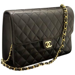 CHANEL Chain Shoulder Bag Clutch Black Quilted Flap Lambskin Purse 11
