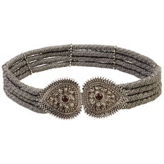 Yves Saint Laurent 1980s Rope Belt with Silver Metallic Clasp and Cabochons 6