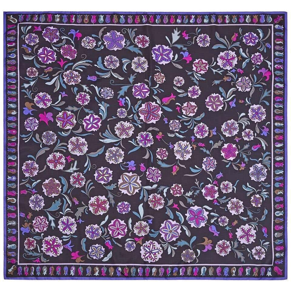 1970s Emilio Pucci Silk Floral Pattern Scarf 90cm Square at 1stDibs