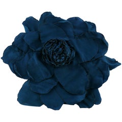 Lanvin Oversized Blue Silk Flower Brooch