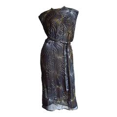 Vintage Halston Bare Side Top Firework Beaded Silk Dress