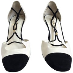 Chanel Shoes - Size 38 - Magnificent Black Suede with Creamy White Leather