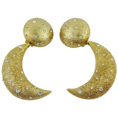 Christian Dior Vintage Rare Celestial Oversized Sun Moon Dangling Earrings