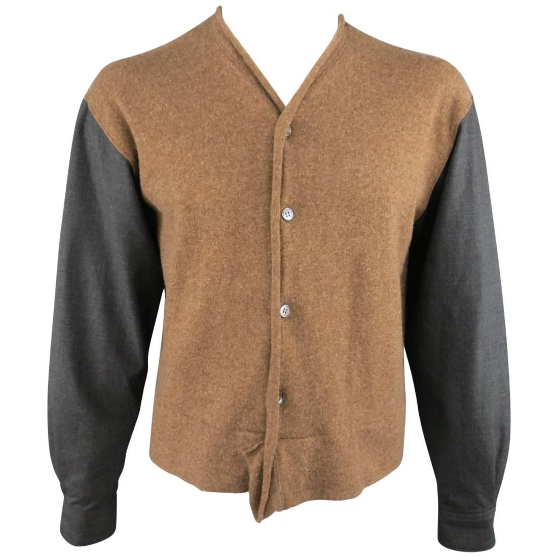 Men's COMME des GARCONS Size L Brown & Charcoal Knit Cardigan Sleeve Shirt