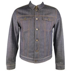 Men's BURBERRY BRIT L Indigo Contrast Stitch Selvedge Denim Trucker Jacket