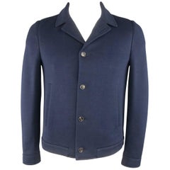 Men's PRINGLE M Navy Textured Cotton Blend Button Up Jacket