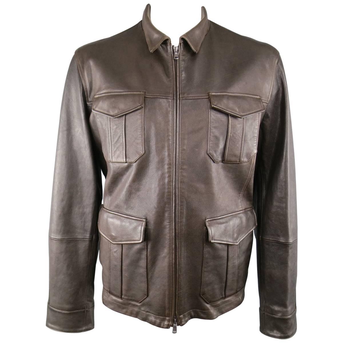  Brunello Cucinelli Jacket - Men's Jacket Brown Leather Coat 