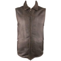 Used Men's LORO PIANA XL Brown Shearling Collared Zip Vest