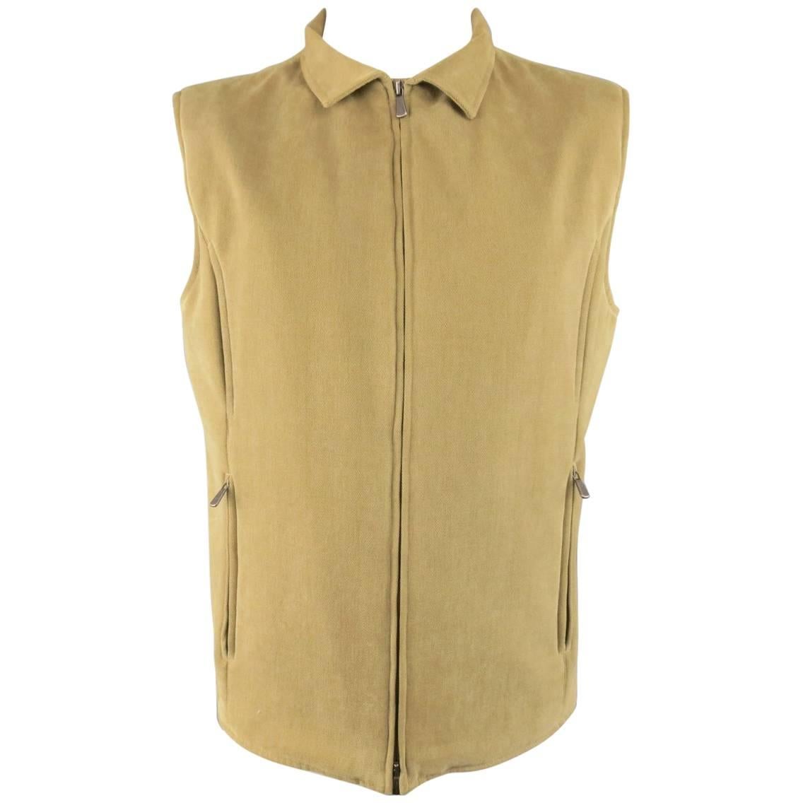 LORO PIANA XL Tan Beige Cotton Storm System Rain Protection Vest