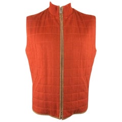 Men's LORO PIANA XL Burnt Orange Quilted Cashmere Tan Suede Trim Vest