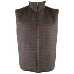 ERMENEGILDO ZEGNA L Brown Window Pane Plaid Wool / Cashmere Reversible Vest