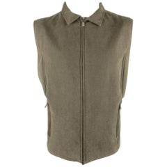 Men's LORO PIANA XL Olive Solid Cotton Storm System Rain Protection Vest