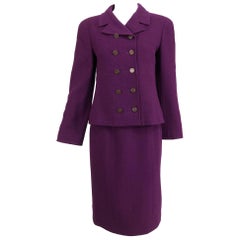 Chanel aubergine boucle classic double breasted skirt suit 1998A