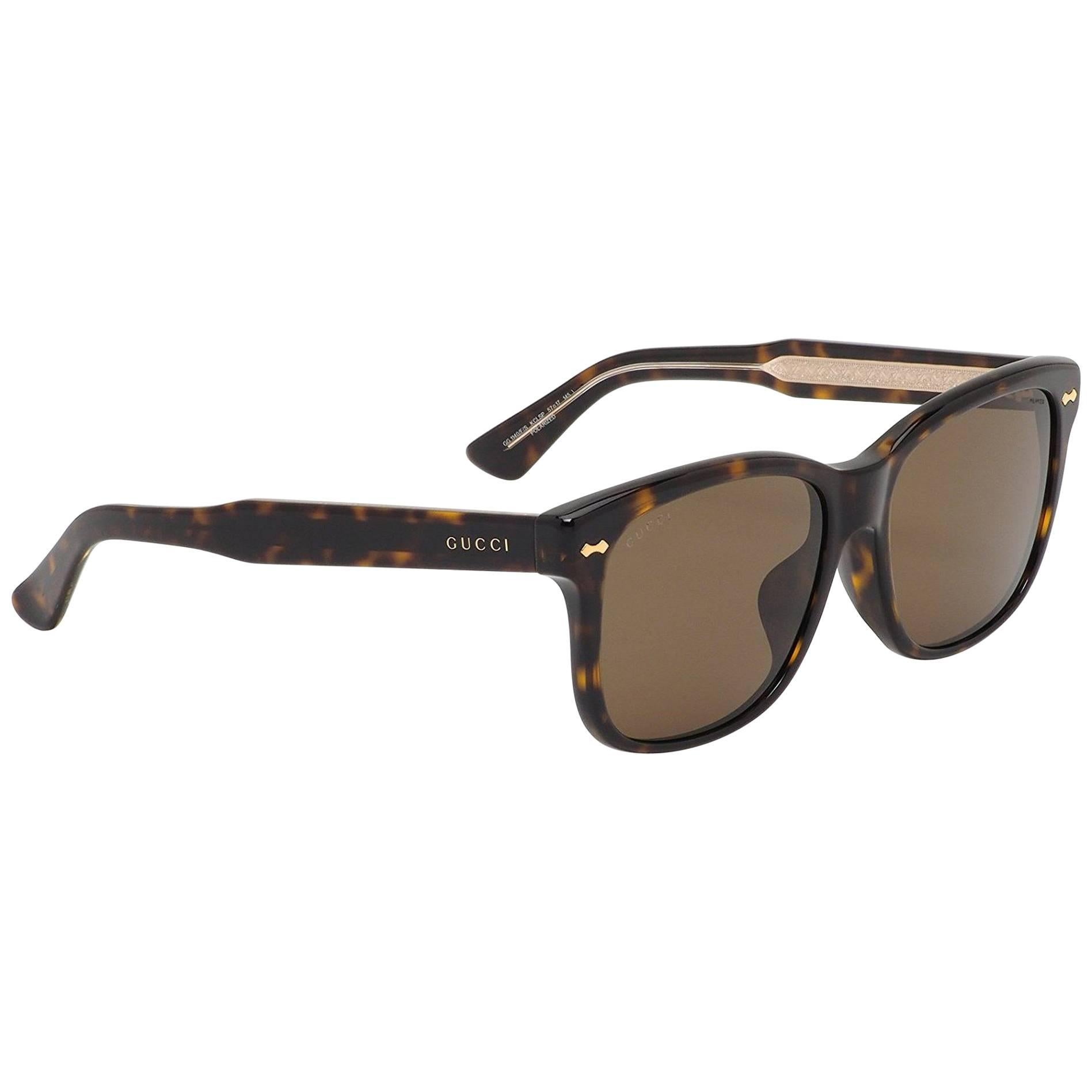 Gucci GG1140FS-KCLSP-57 Dark Havana / Brown Sunglasses For Sale