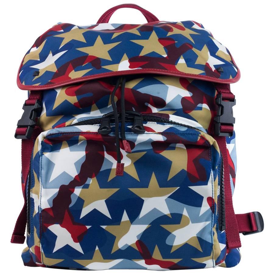 Valentino Multicolor Red Blue White Camustar Nylon Backpack For Sale