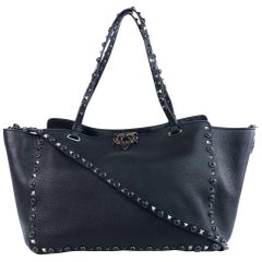 Valentino Women's Noir Medium Rockstud Rolling Leather Tote Bag 5