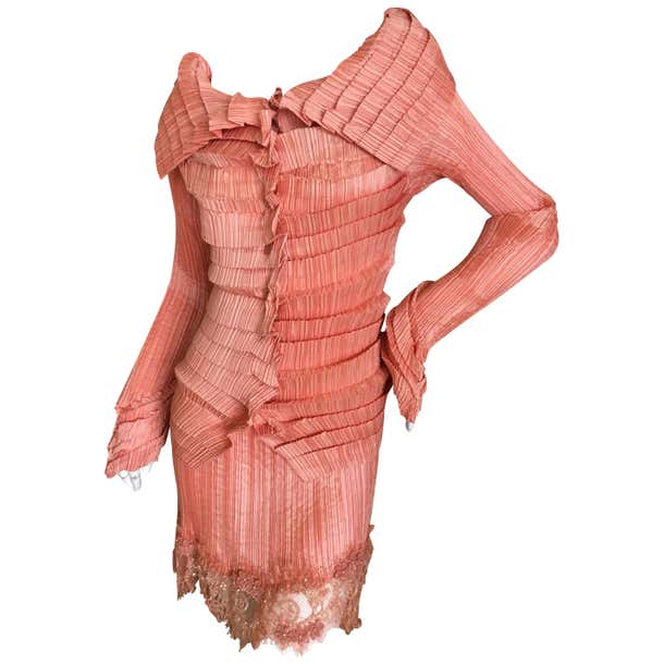 Issey Miyake Vintage Salmon Color Embellished Mini Dress and Matching ...