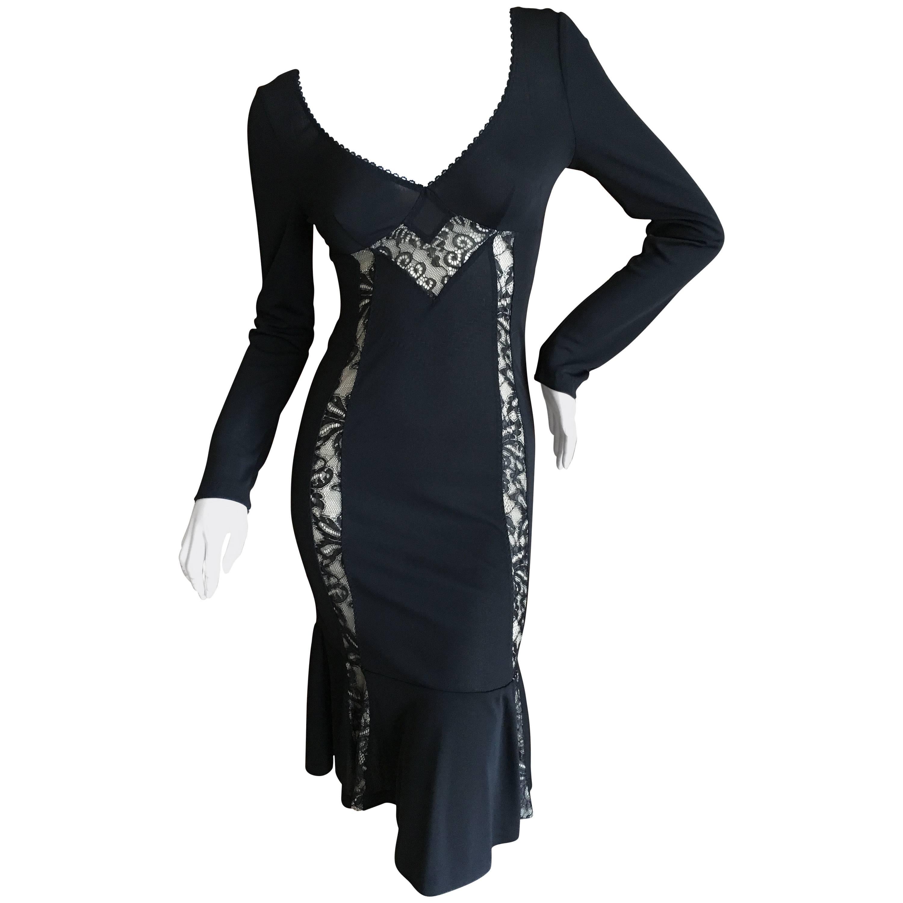 D&G Dolce & Gabbana Vintage Little Black Dress with Sheer Lace Inserts