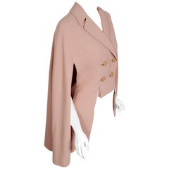 Vintage 1940's Irene Lentz Couture Mauve Wool Gabardine Double-Breasted Cape Jacket   
