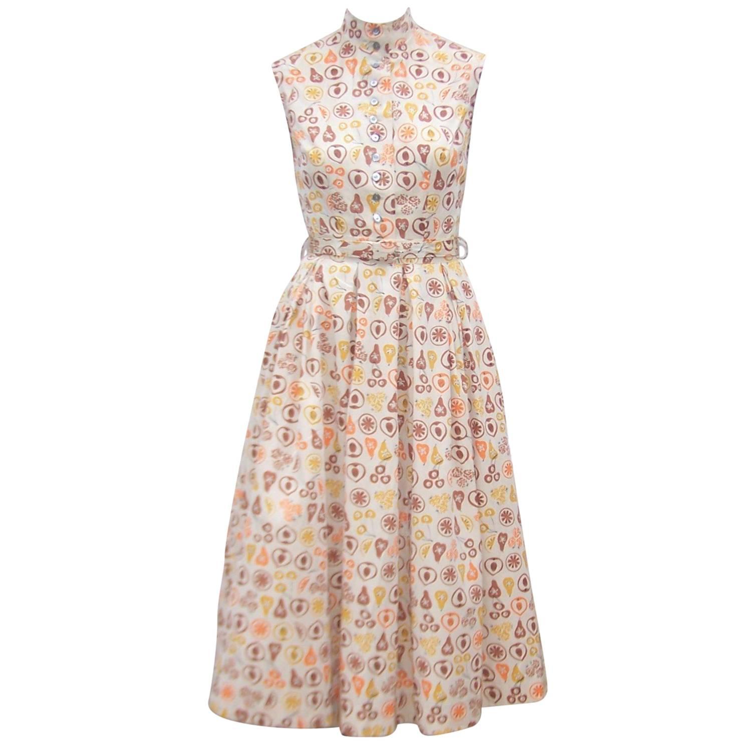 Adorable 1950's Two Piece Dress Set With Fruit Print
