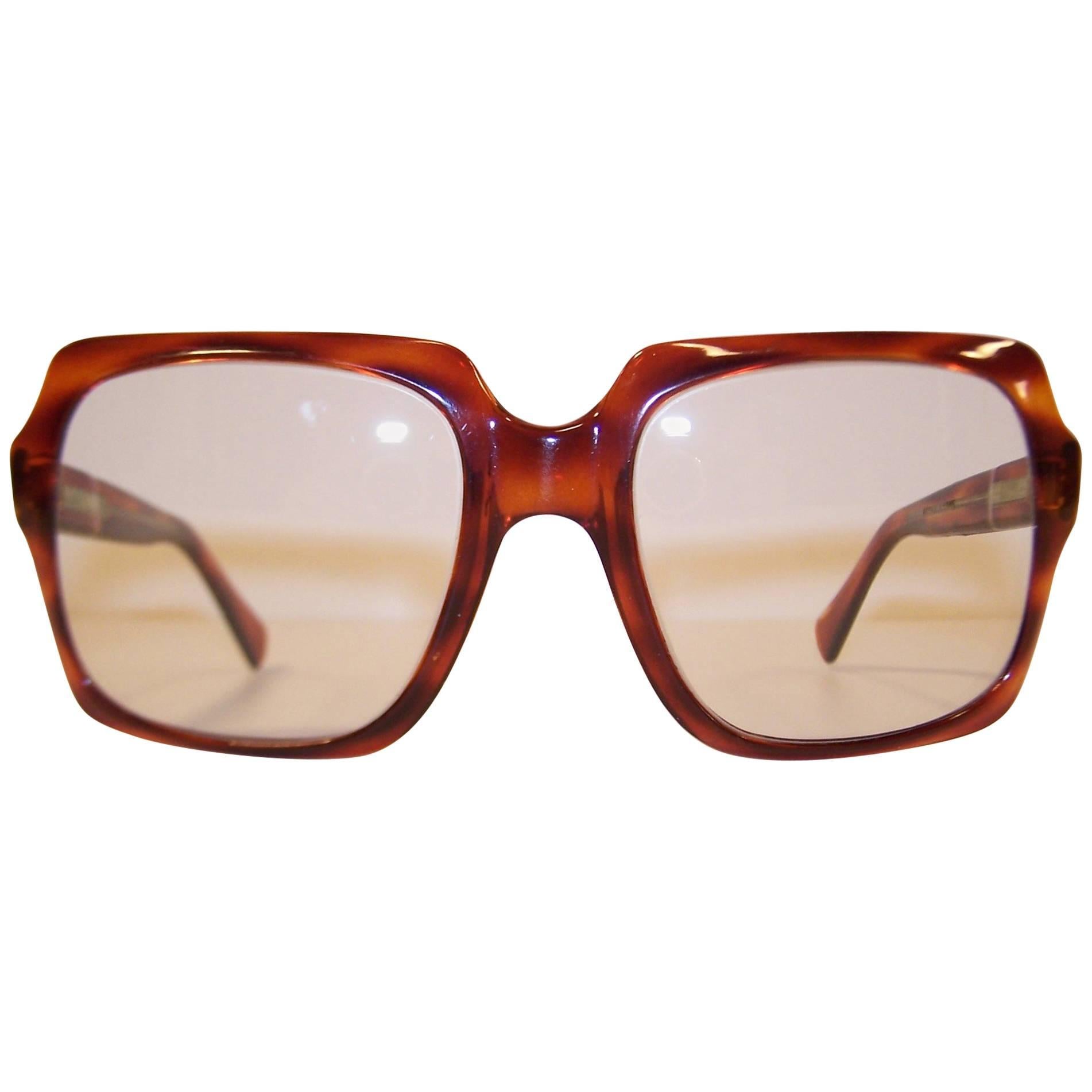 Oversized 1970's Italian Square Tortoise Eyeglasses Sunglasses