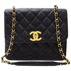 Chanel Black Quilted Caviar Leather Shoulder Flap Bag Large CC Logo 11