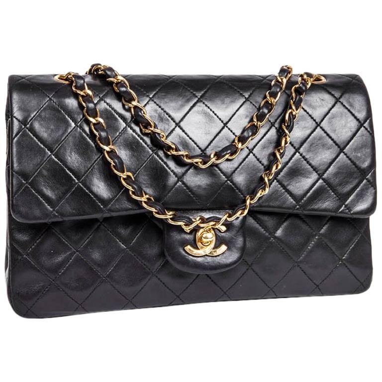 CHANEL 'Timeless' Double Flap Bag in Black Lambskin Leather