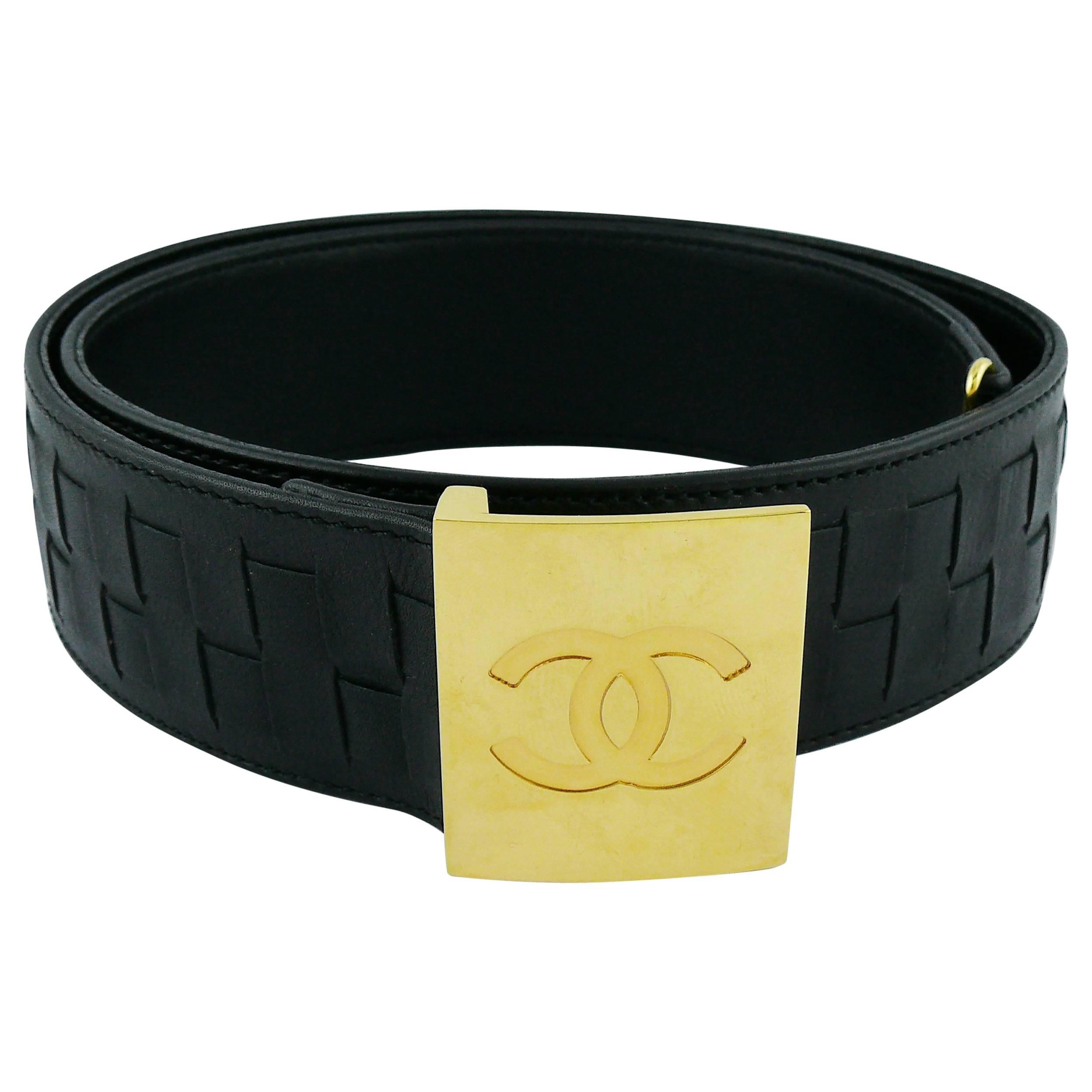 Chanel Vintage Black Braided Calf Leather Belt with CC Buckle Spring 1997