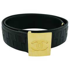 Chanel Vintage Black Braided Calf Leather Belt with CC Buckle Spring 1997