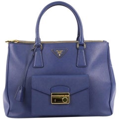 Prada Front Pocket Double Zip Lux Tote Saffiano Leather Medium